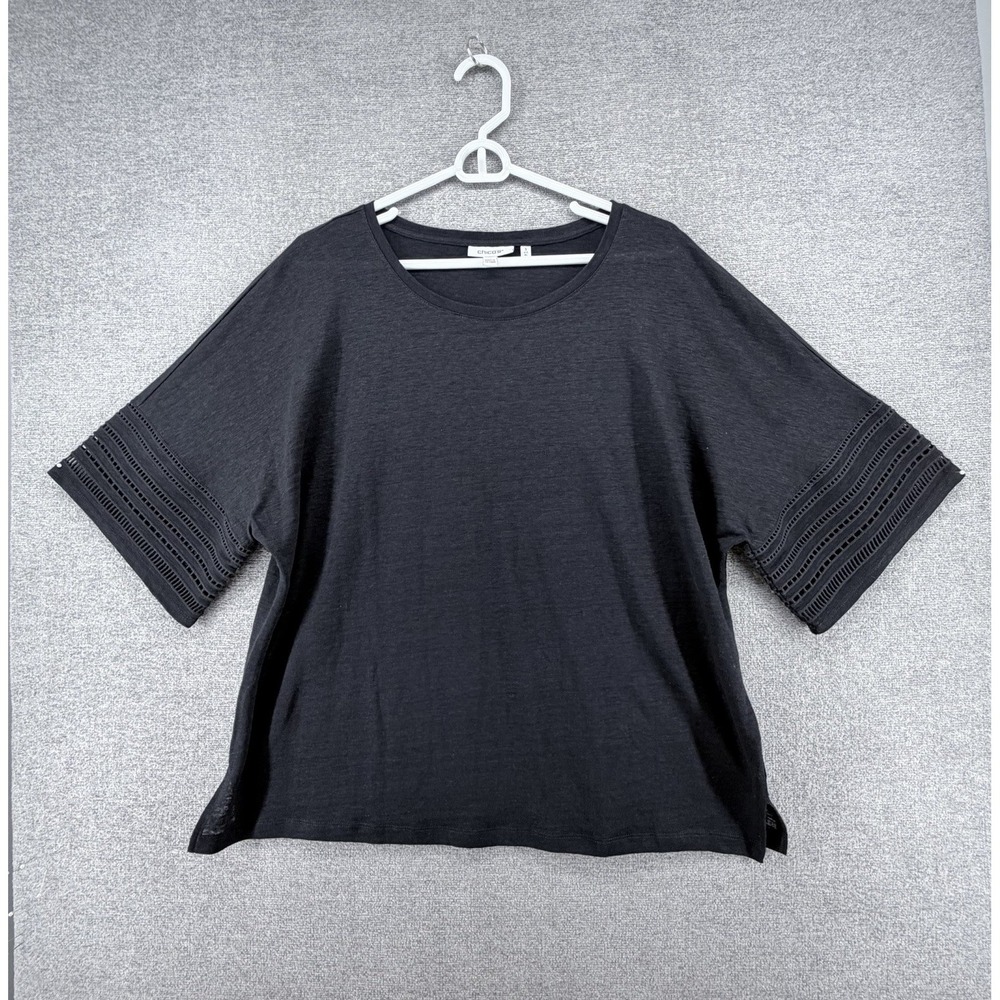 Chicos Short Sleeve Top Women Size 3/XL Black Linen Casual Summer